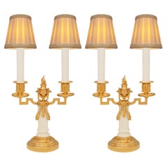 pair of French 19th century Louis XVI st. marble and Ormolu candelabra lamps