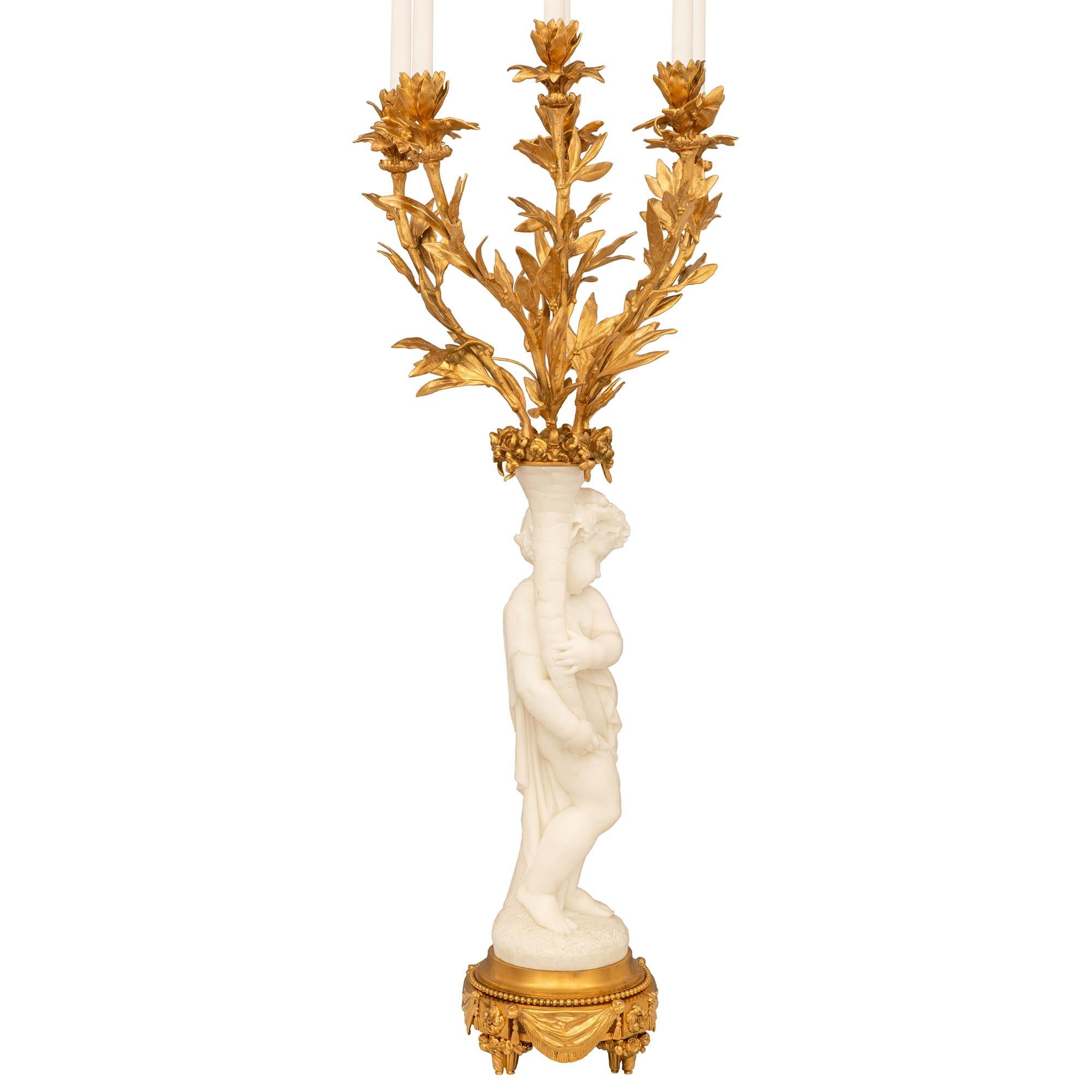pair of French 19th century Louis XVI st. marble and Ormolu candelabras In Good Condition For Sale In West Palm Beach, FL