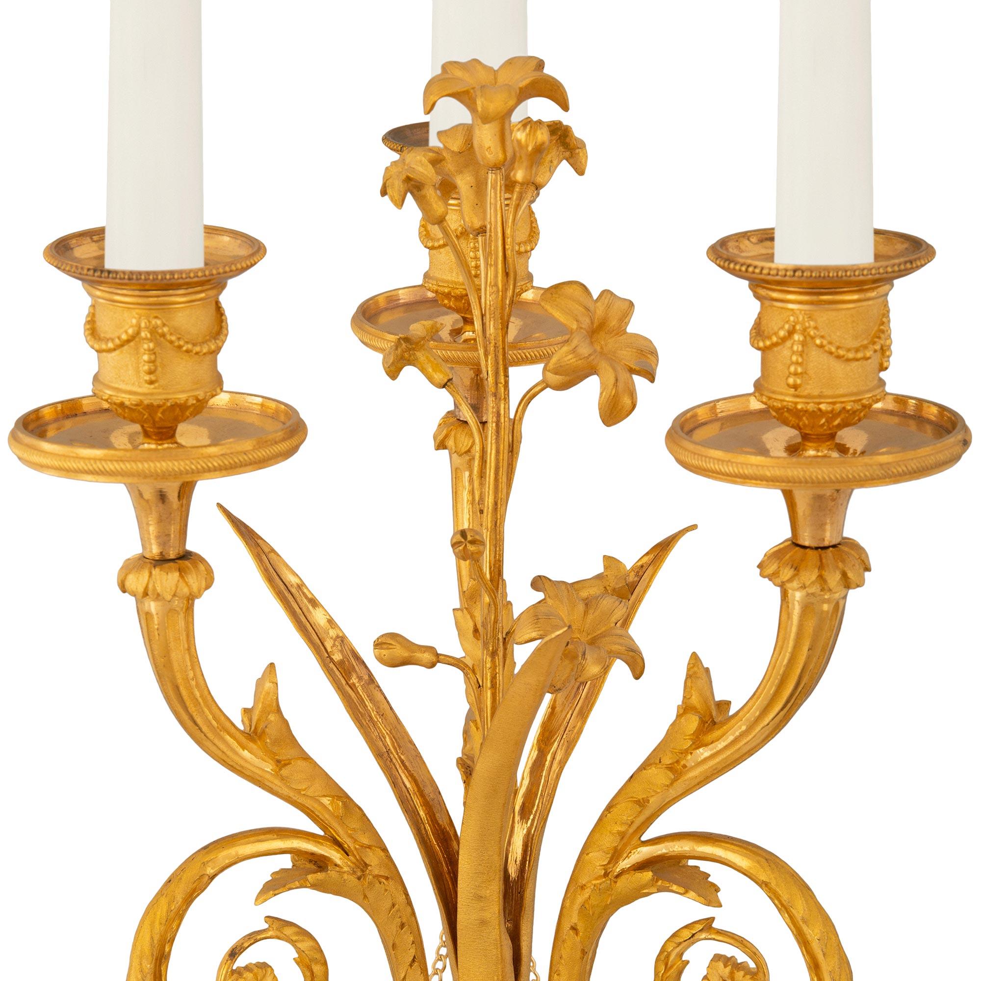 Pair of French 19th Century Louis XVI St. Marble and Ormolu Candelabras For Sale 1