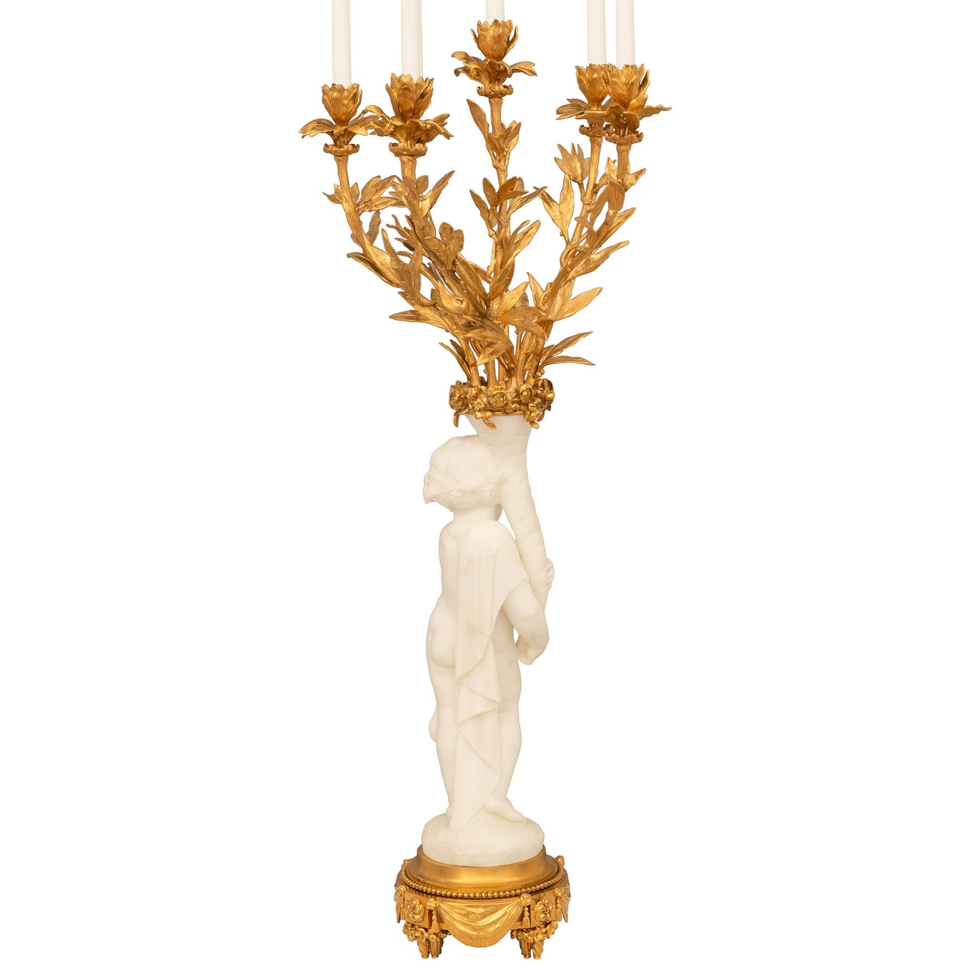 19th Century pair of French 19th century Louis XVI st. marble and Ormolu candelabras For Sale