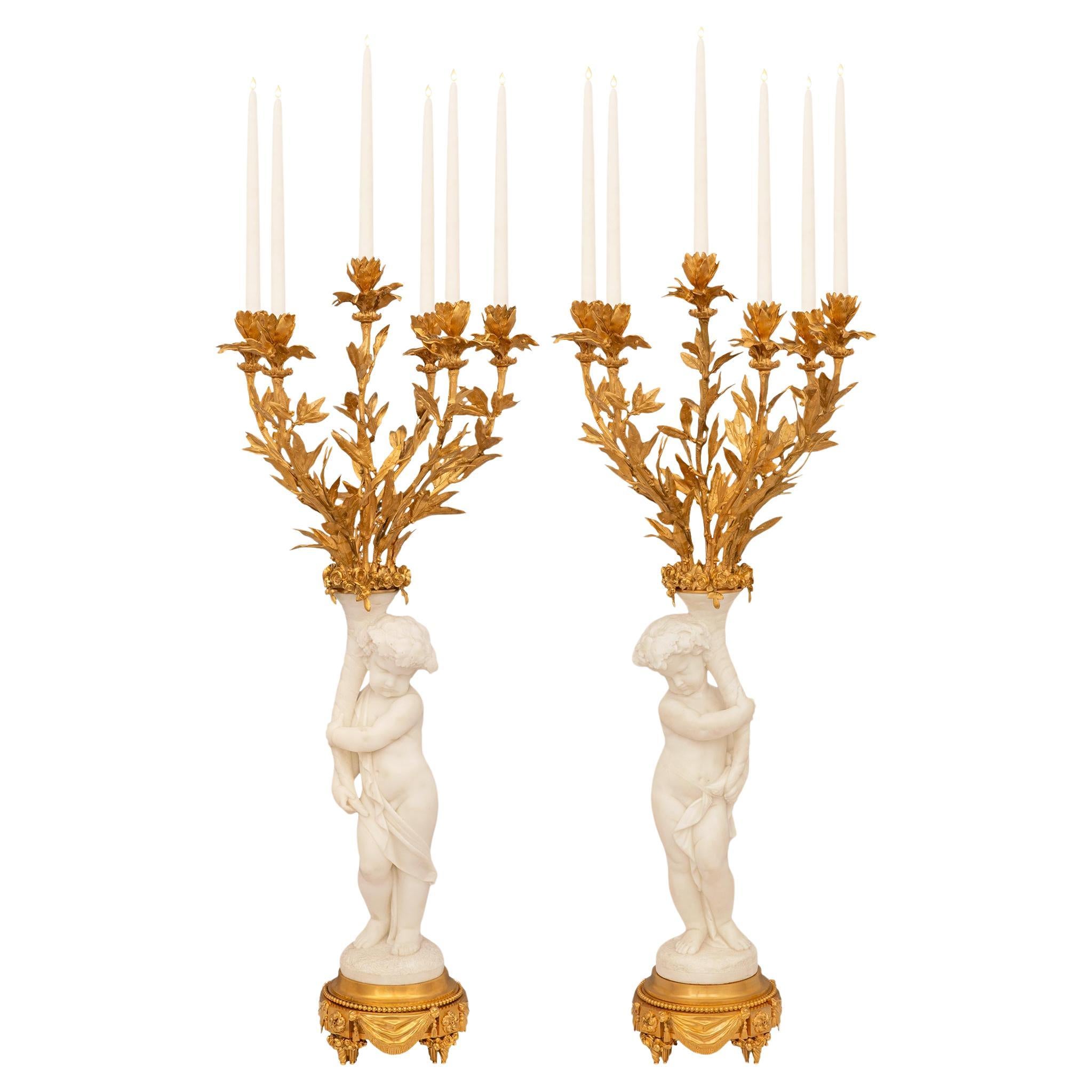 pair of French 19th century Louis XVI st. marble and Ormolu candelabras