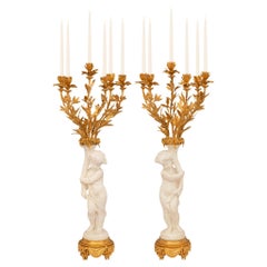 Antique pair of French 19th century Louis XVI st. marble and Ormolu candelabras