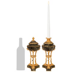 pair of French 19th century Louis XVI st marble and Ormolu candlesticks