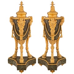 Pair of French 19th Century Louis XVI St. Marble and Ormolu Cassolettes