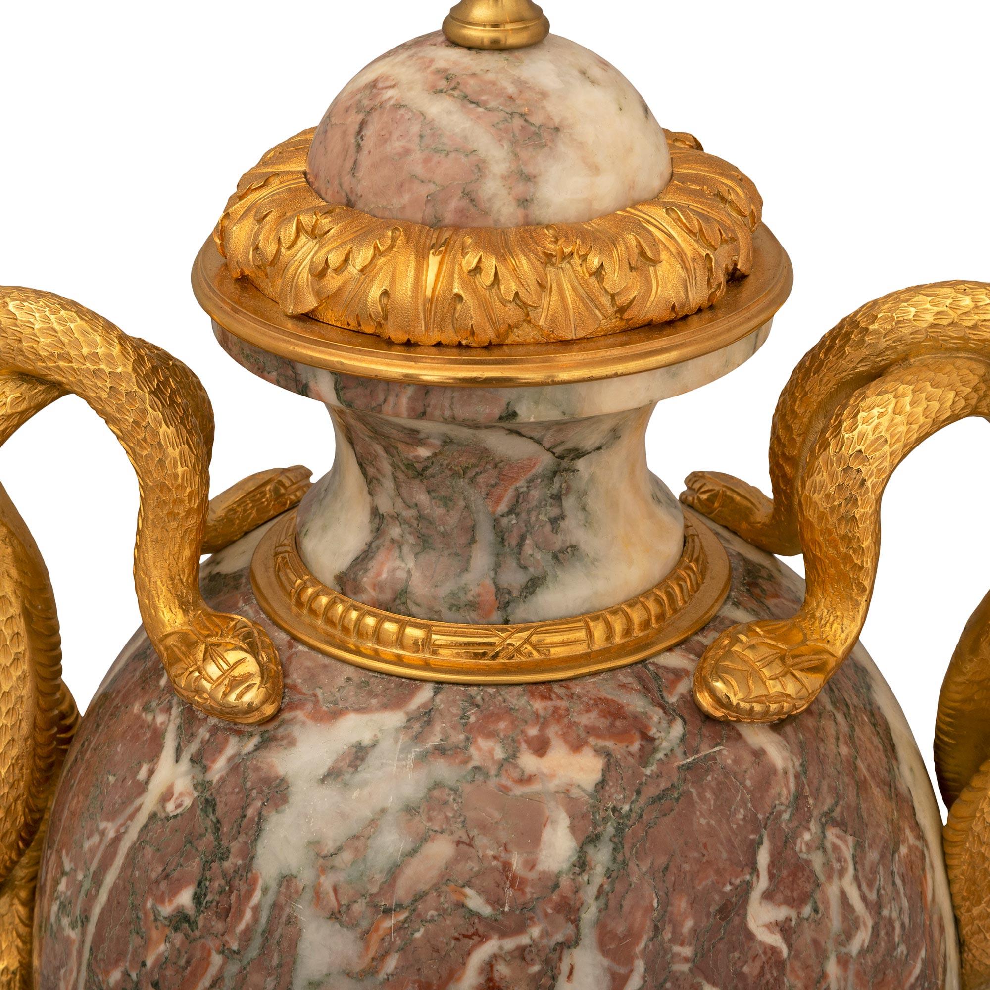 Pair of French 19th Century Louis XVI St. Marble And Ormolu Lamps For Sale 1