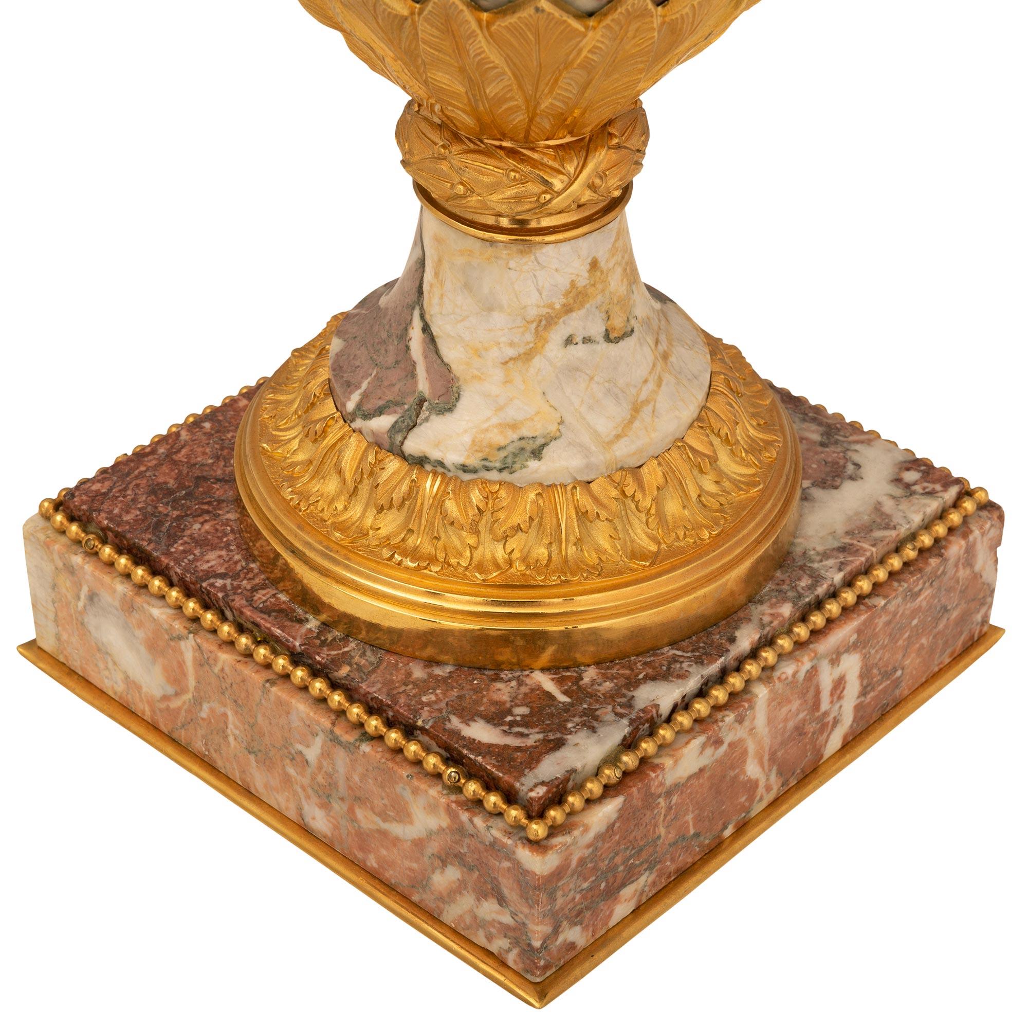 Pair of French 19th Century Louis XVI St. Marble And Ormolu Lamps For Sale 4