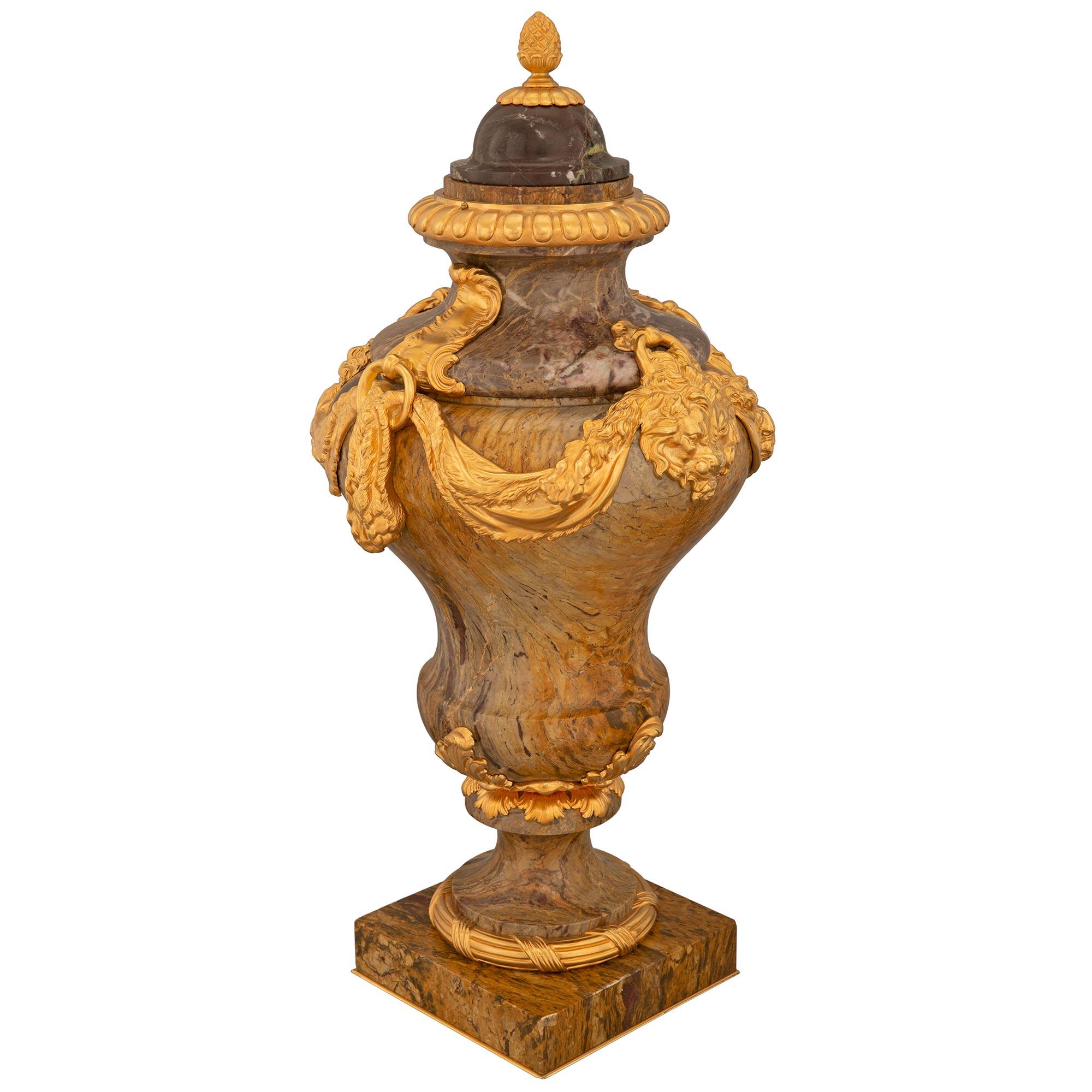 Pair of French 19th Century Louis XVI St. Marble and Ormolu Lidded Urns In Good Condition For Sale In West Palm Beach, FL