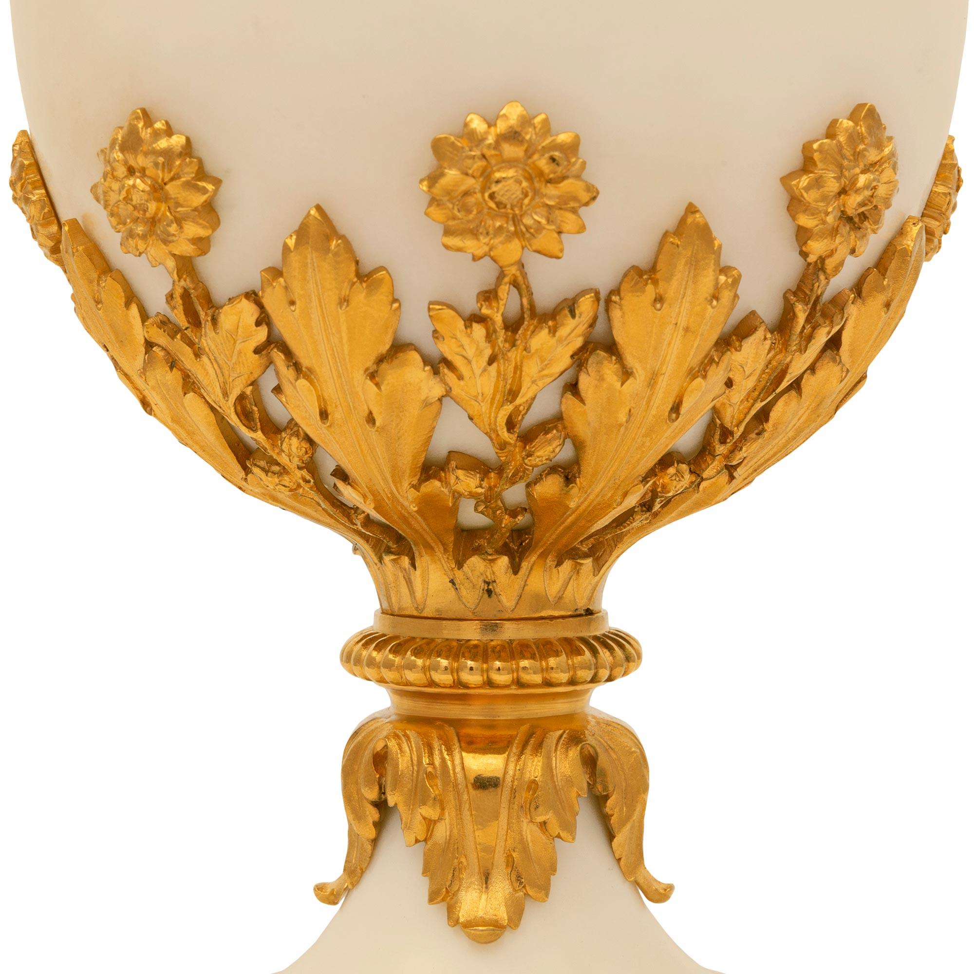 Pair of French 19th Century Louis XVI St. Marble and Ormolu Lidded Urns For Sale 3