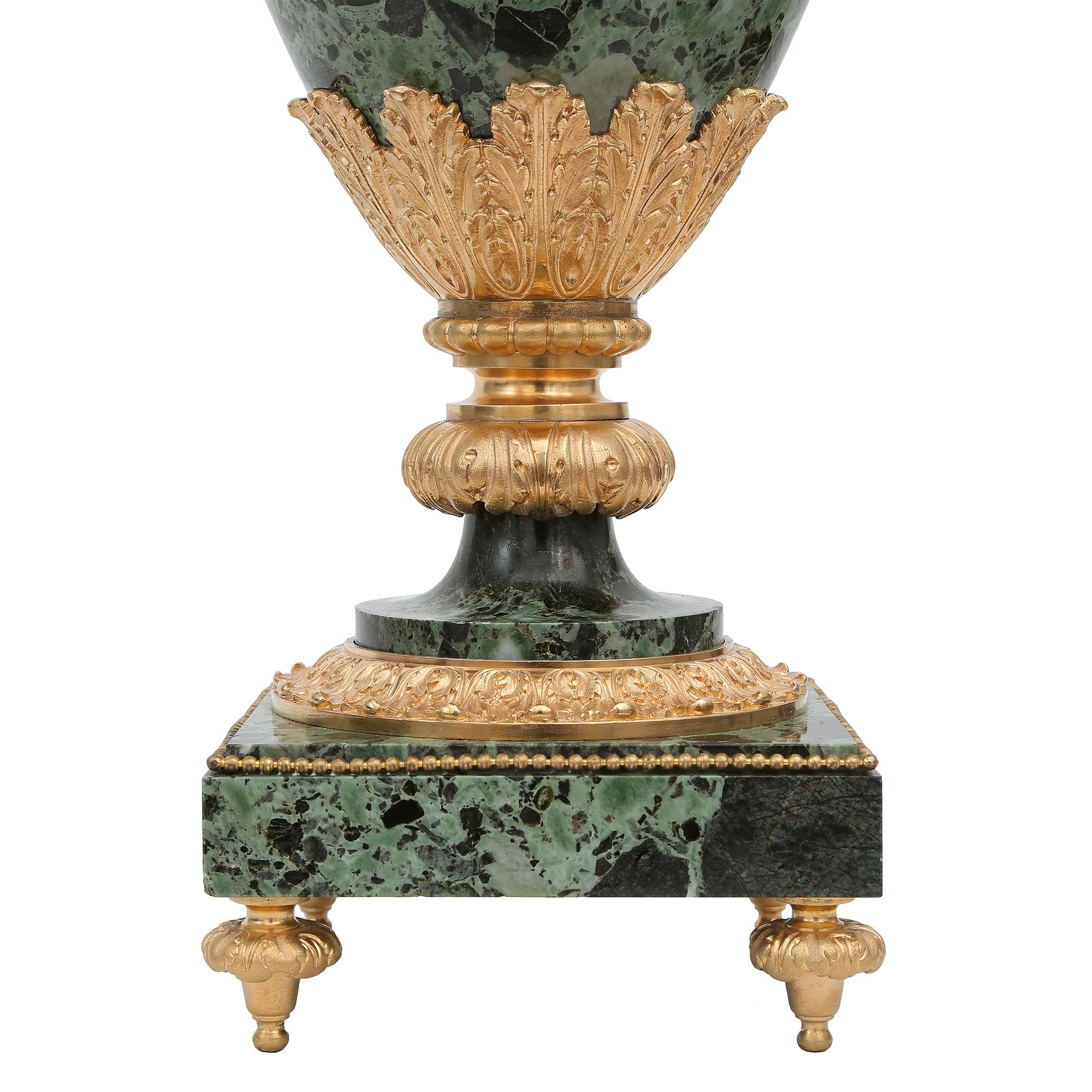 Pair of French 19th Century Louis XVI St. Marble and Ormolu Mounted Lamp For Sale 3
