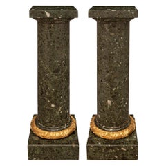 Pair of French 19th Century Louis XVI St. Marble and Ormolu Pedestal Columns