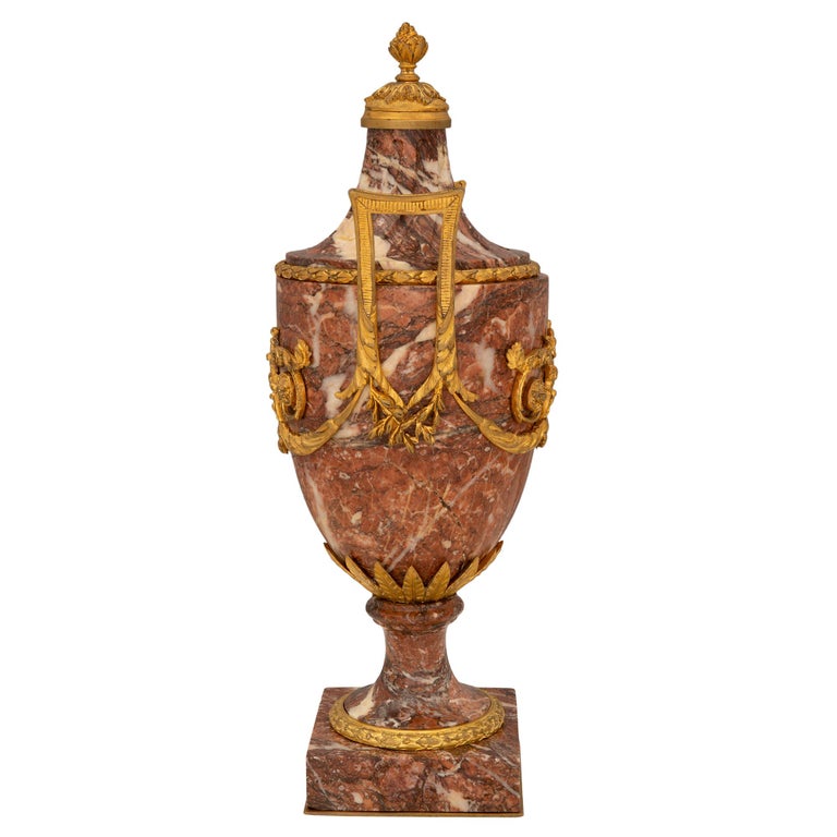 Pair of French 19th Century Louis XVI St. Marble and Ormolu Urns, Signed E. Kahn In Good Condition For Sale In West Palm Beach, FL