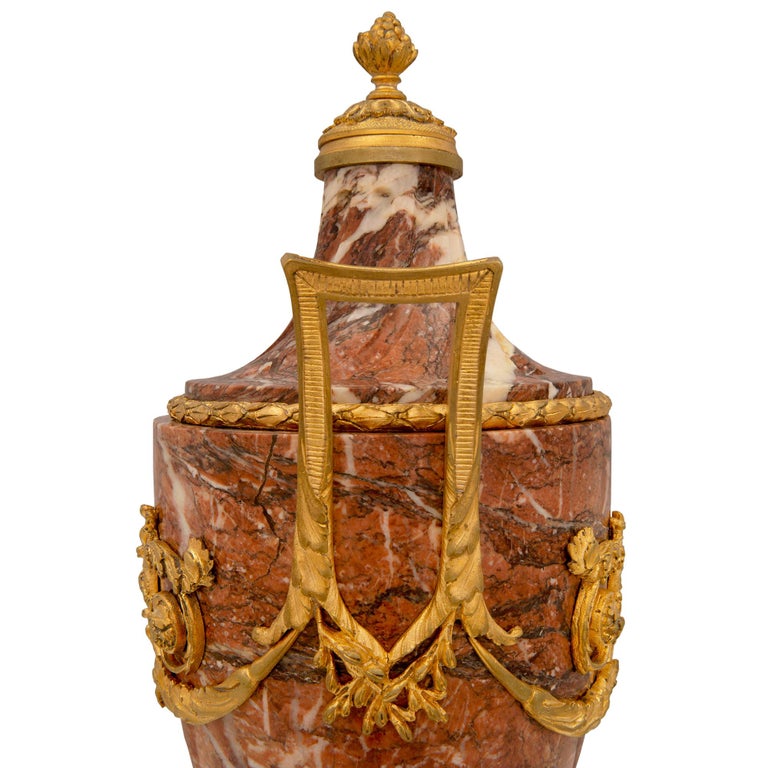 Pair of French 19th Century Louis XVI St. Marble and Ormolu Urns, Signed E. Kahn For Sale 1
