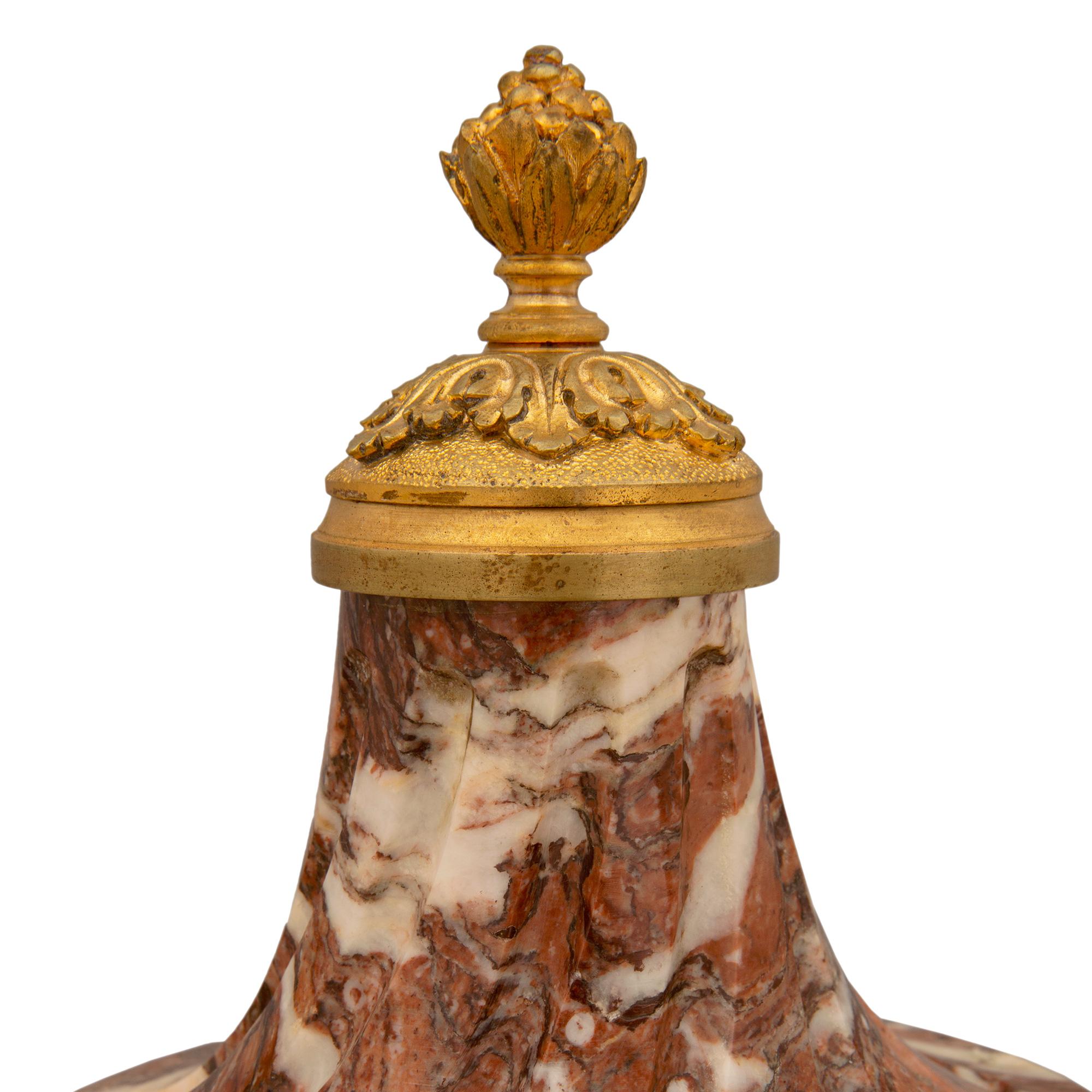 Pair of French 19th Century Louis XVI St. Marble and Ormolu Urns, Signed E. Kahn For Sale 2
