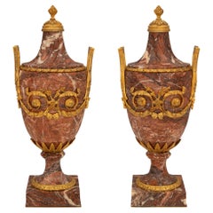 Pair of French 19th Century Louis XVI St. Marble and Ormolu Urns, Signed E. Kahn