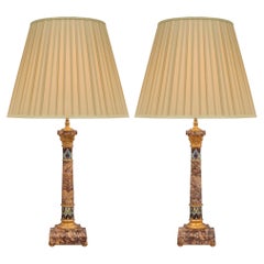 Pair of French 19th Century Louis XVI St. Marble, Ormolu and Cloisonné Lamps
