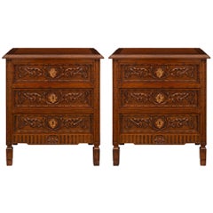 Pair of French 19th Century Louis XVI St. Oak and Ormolu Commodes/Night Tables