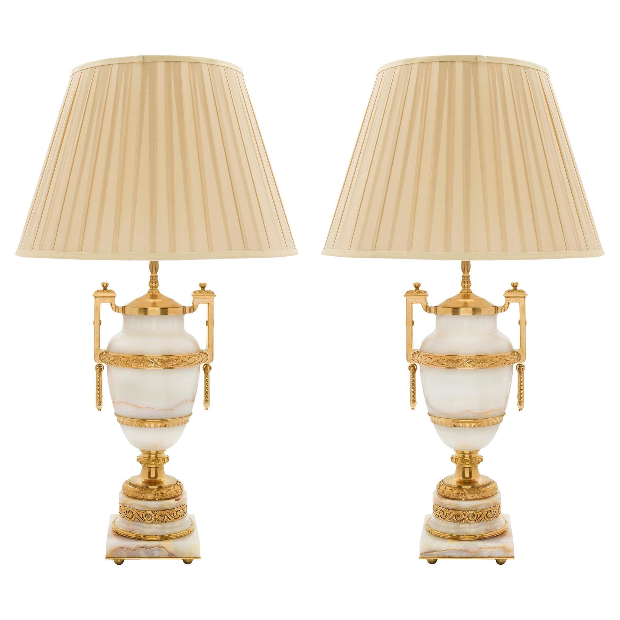 Pair of French Onyx and Ormolu Lamps For Sale at 1stDibs