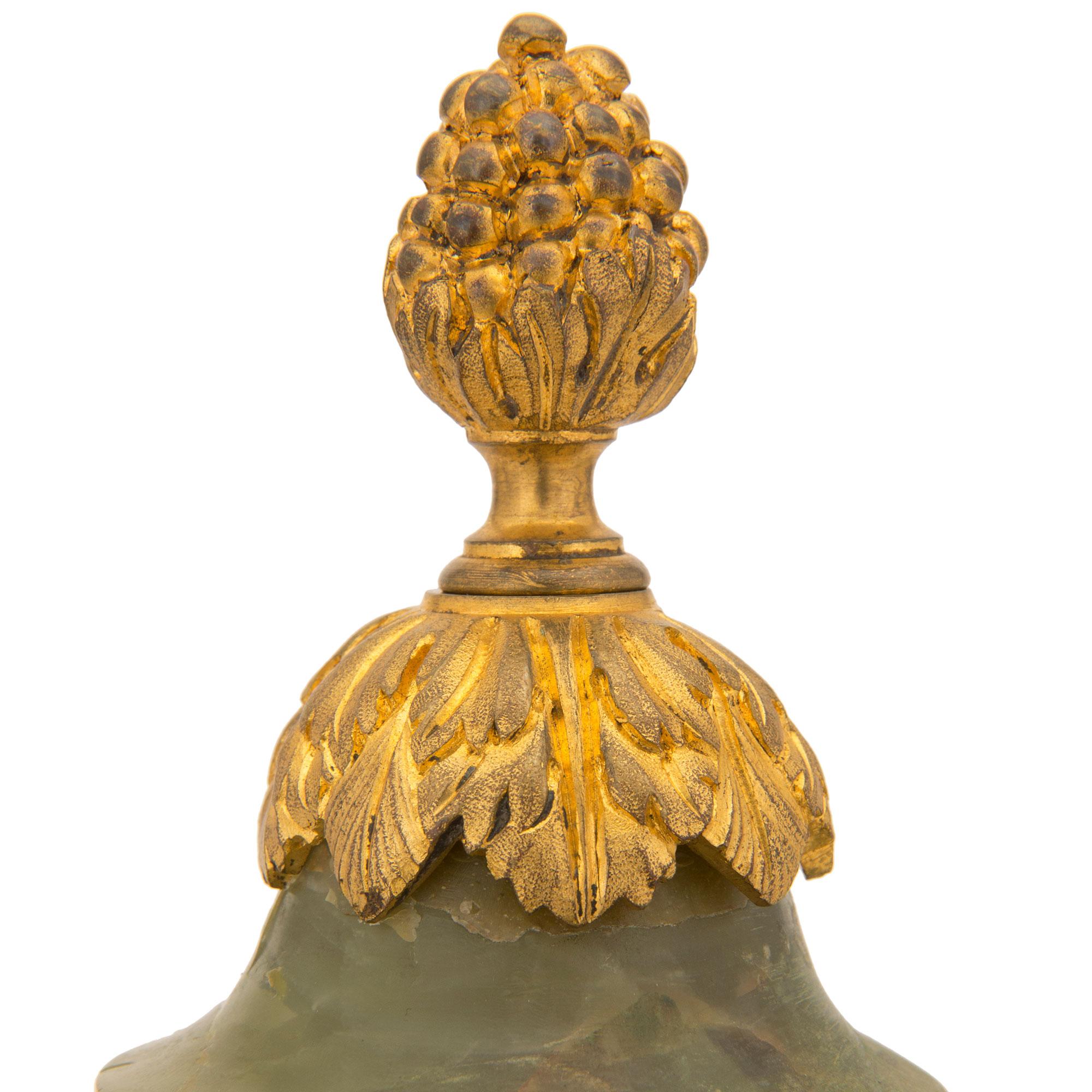Pair of French 19th Century Louis XVI St. Onyx and Ormolu Lidded Urns For Sale 3