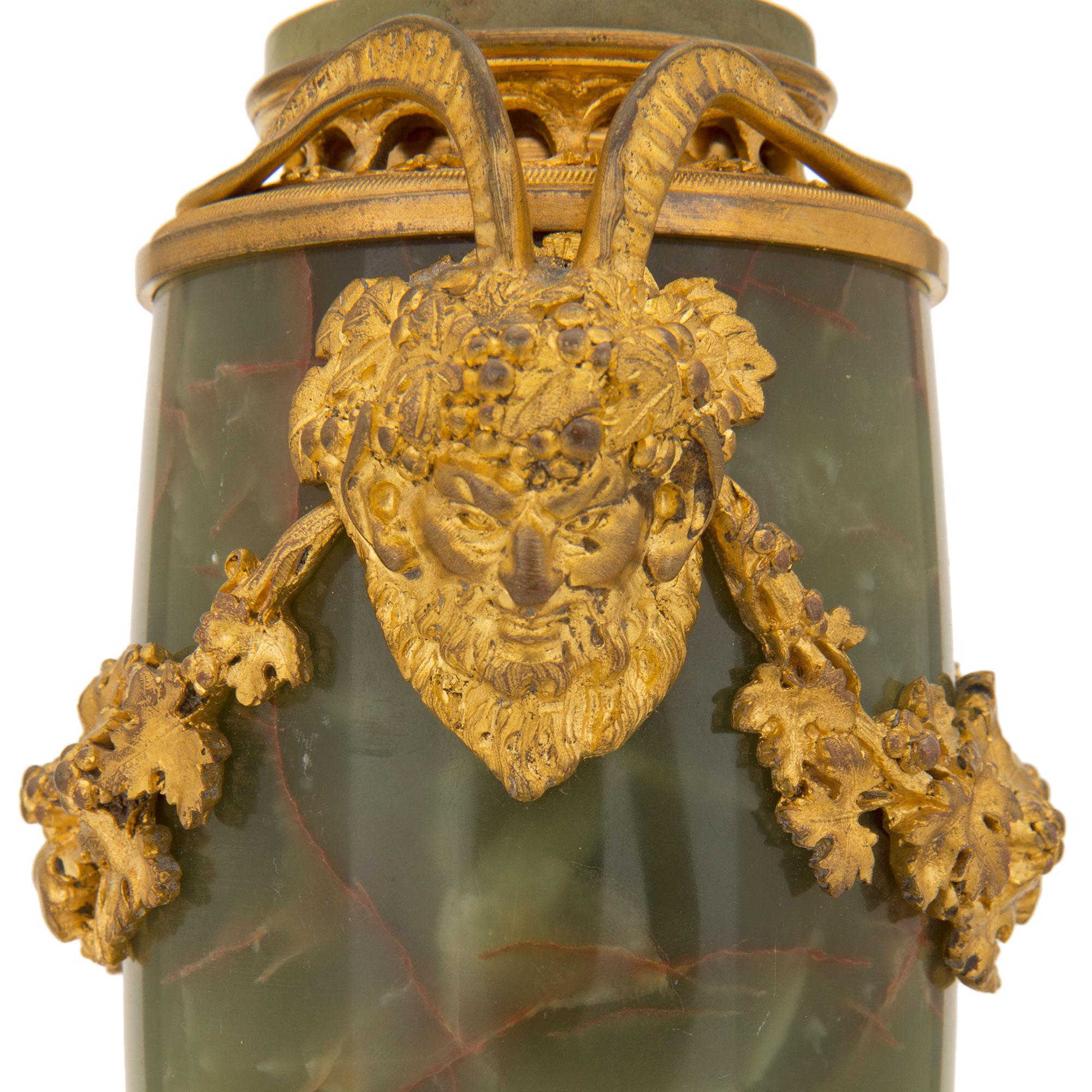 Pair of French 19th Century Louis XVI St. Onyx and Ormolu Lidded Urns For Sale 6