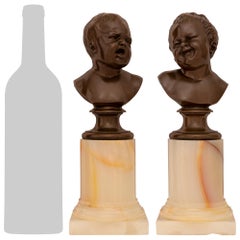 pair of French 19th century Louis XVI st. Onyx and patinated Bronze busts