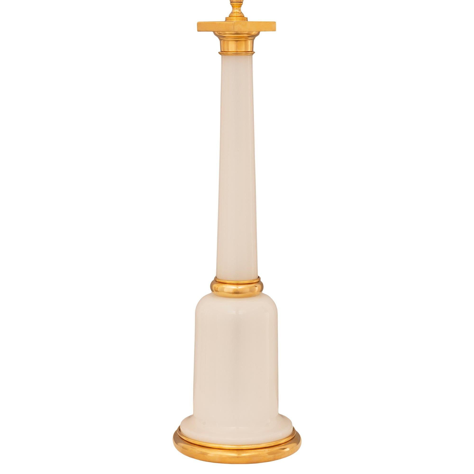 pair of French 19th century Louis XVI st. Opaline Glass and Ormolu lamps In Good Condition For Sale In West Palm Beach, FL