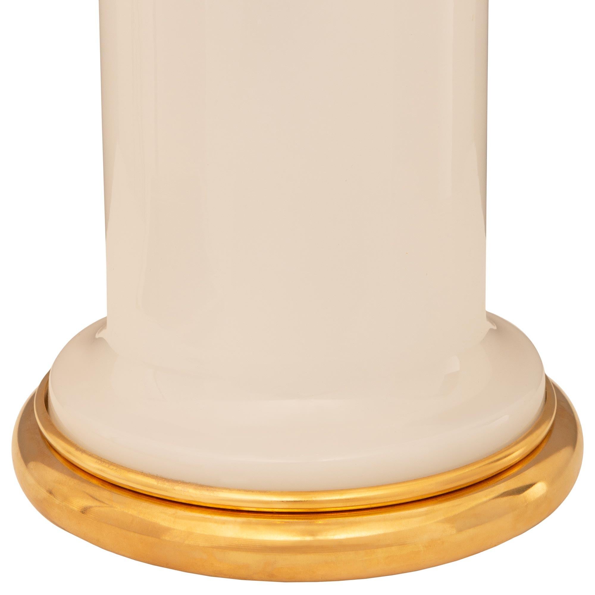 pair of French 19th century Louis XVI st. Opaline Glass and Ormolu lamps For Sale 2