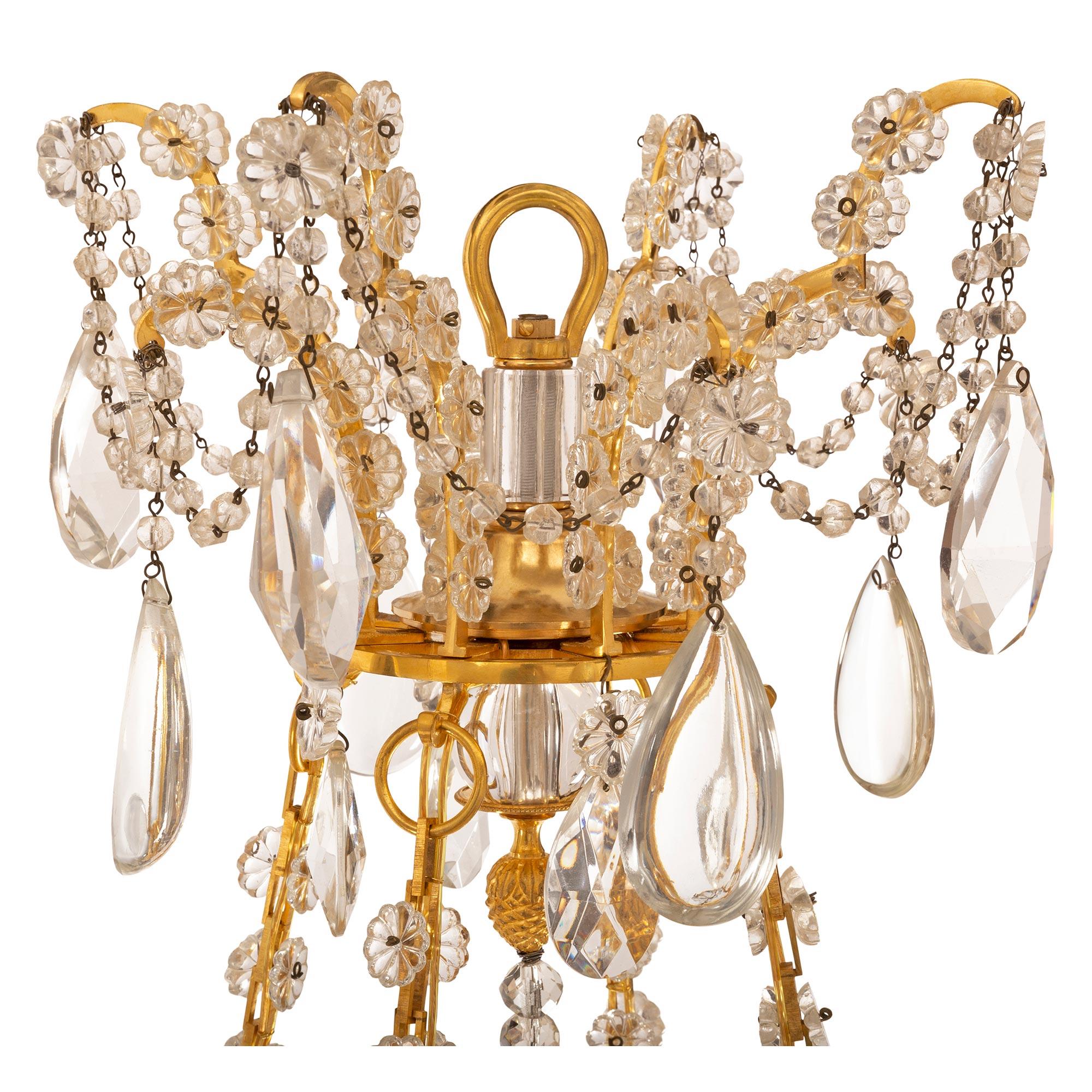 Pair of French 19th Century Louis XVI St. Ormolu and Baccarat Chandeliers In Good Condition In West Palm Beach, FL
