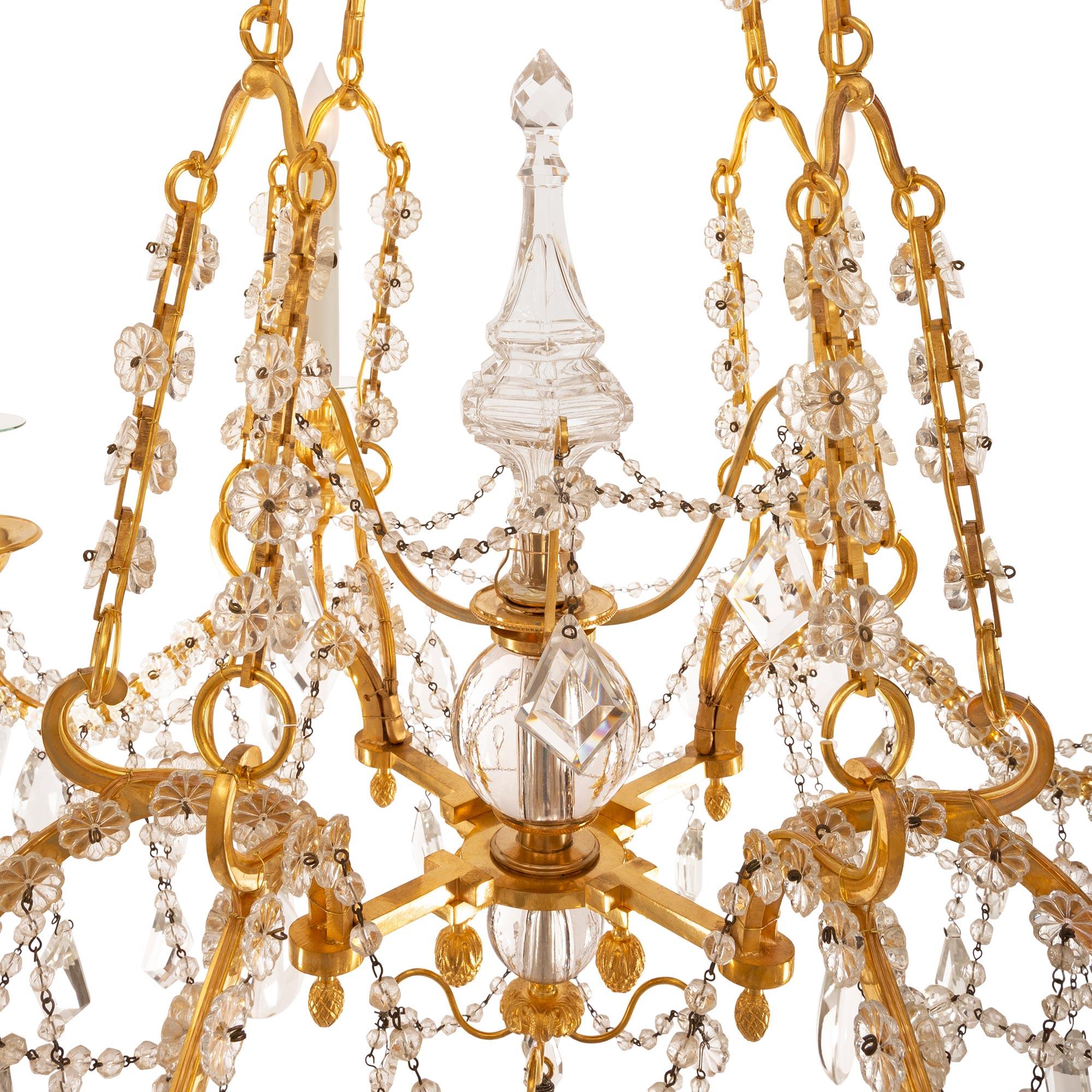 Pair of French 19th Century Louis XVI St. Ormolu and Baccarat Chandeliers 1