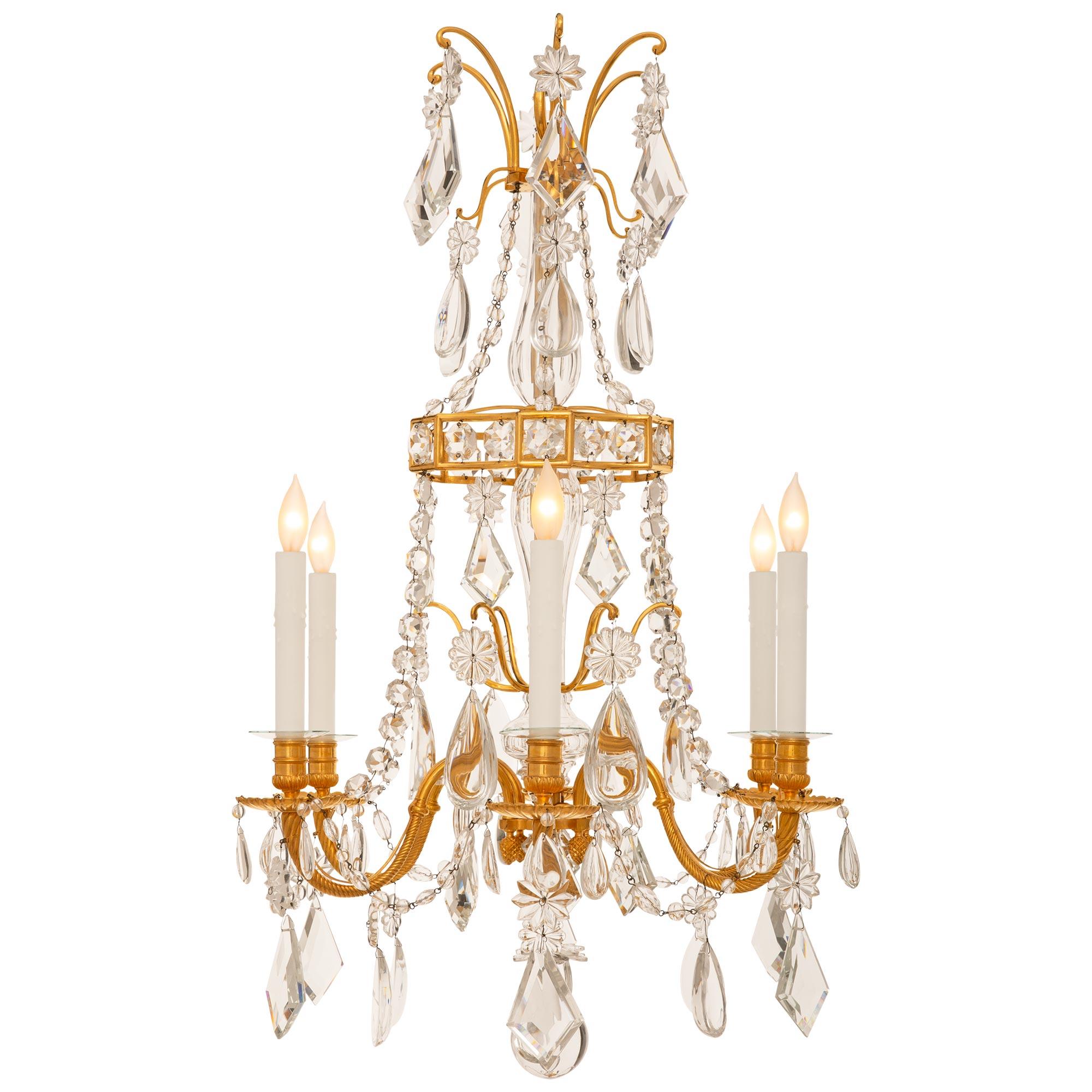 pair of French 19th century Louis XVI st Ormolu and Baccarat Crystal chandeliers In Good Condition For Sale In West Palm Beach, FL
