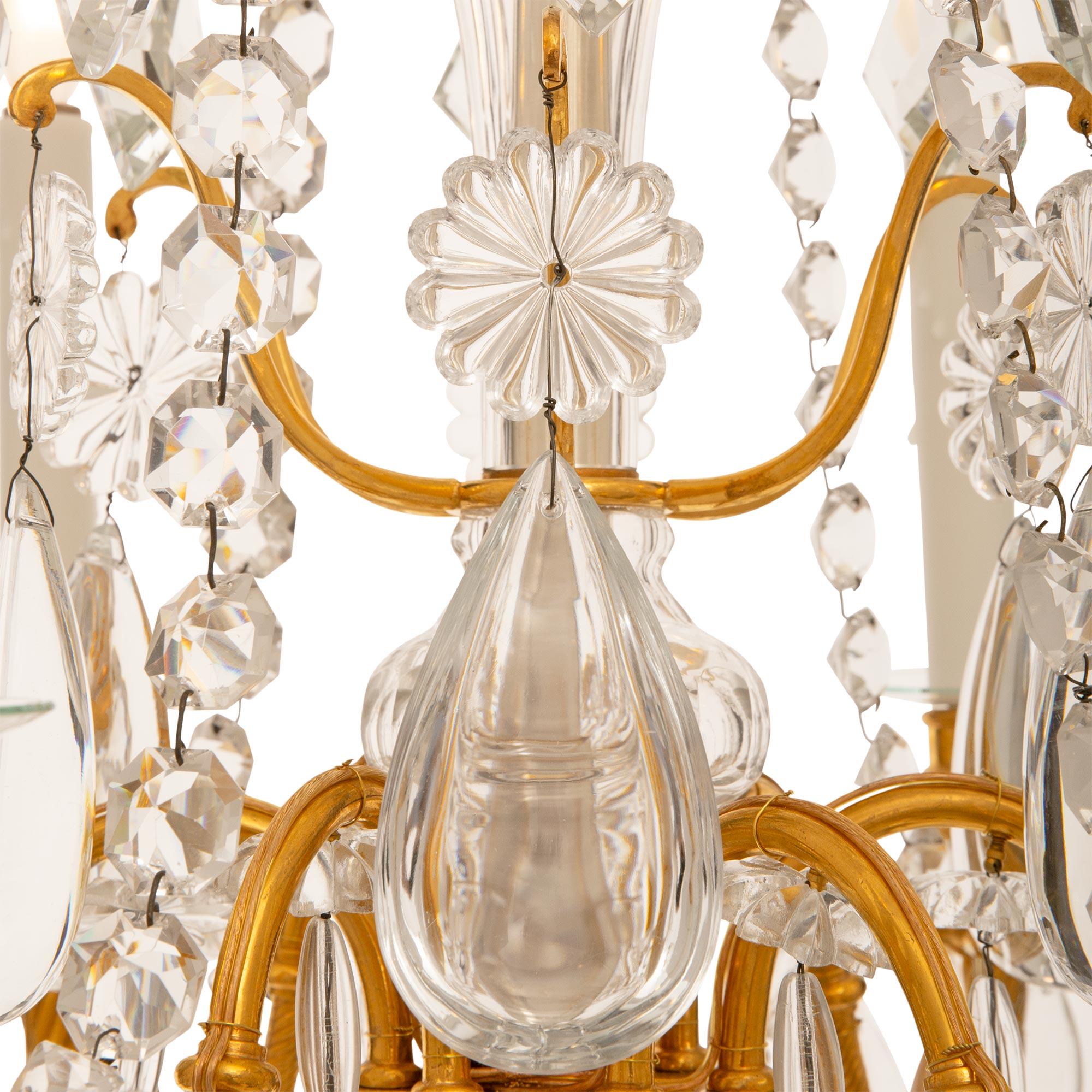 pair of French 19th century Louis XVI st Ormolu and Baccarat Crystal chandeliers For Sale 1