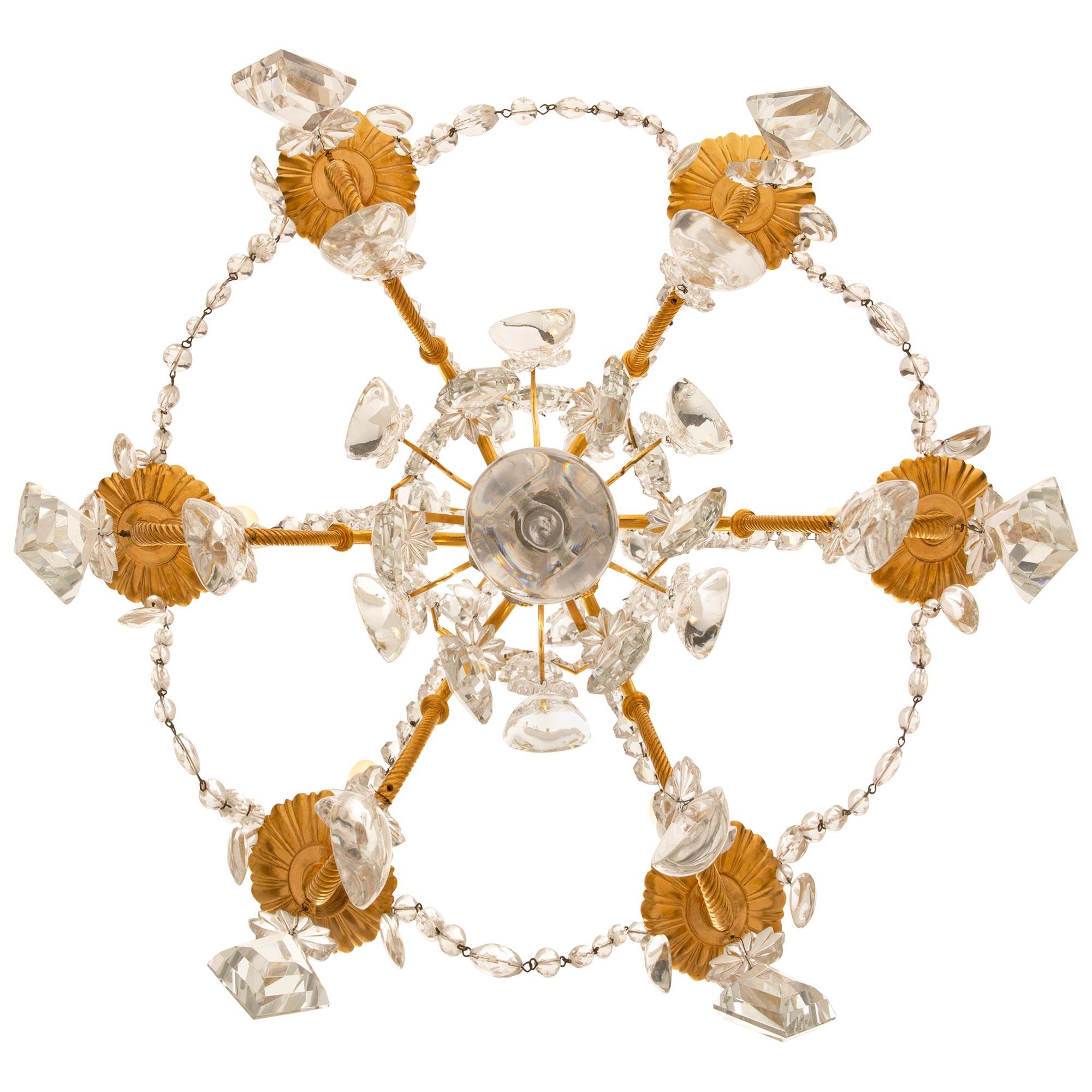 pair of French 19th century Louis XVI st Ormolu and Baccarat Crystal chandeliers For Sale 4