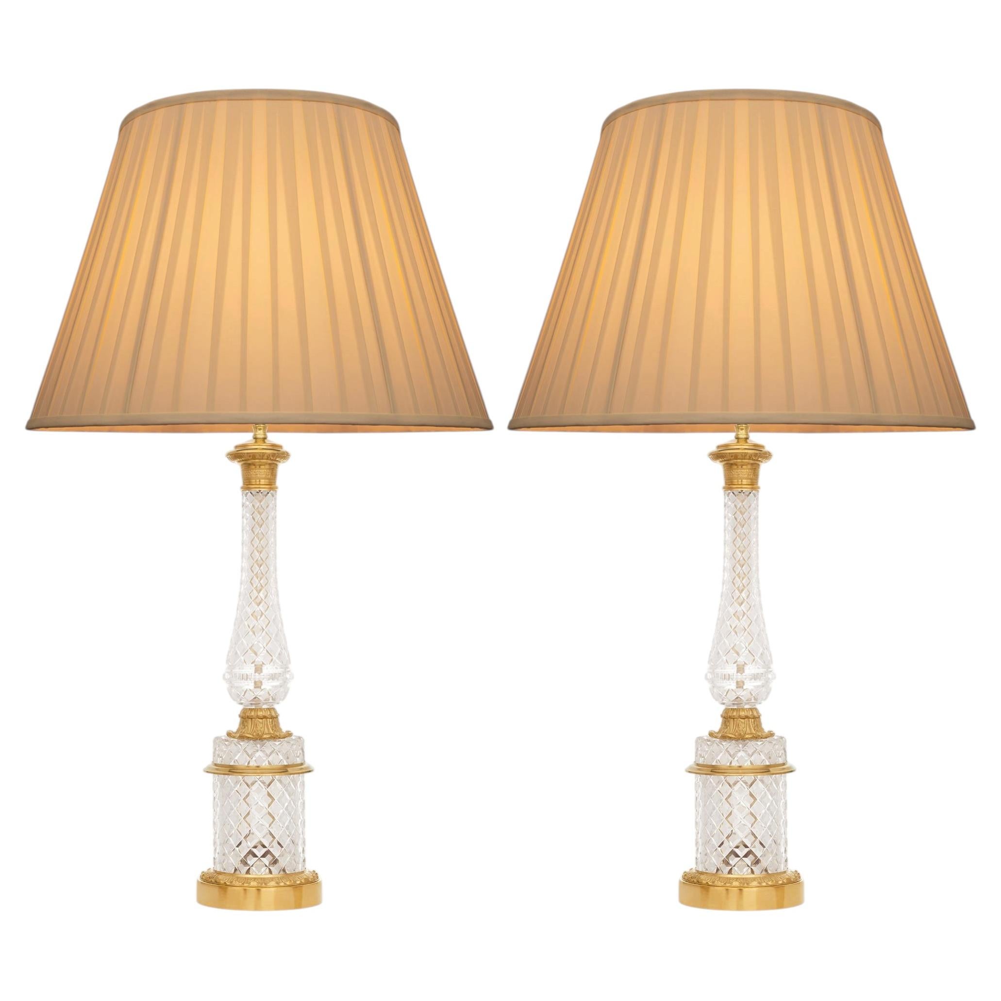 Pair of French 19th century Louis XVI st. Ormolu and Baccarat Crystal lamps