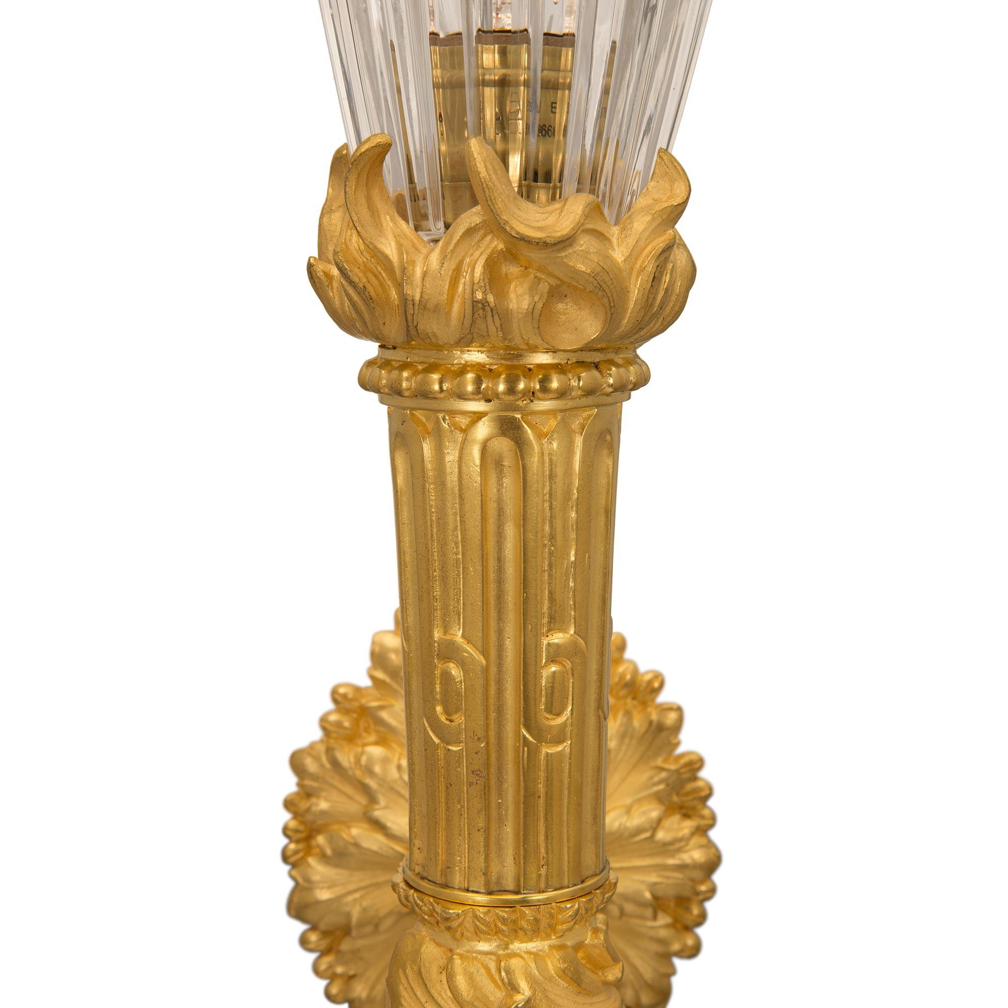 Pair of French 19th Century Louis XVI St. Ormolu and Baccarat Crystal Sconces 2