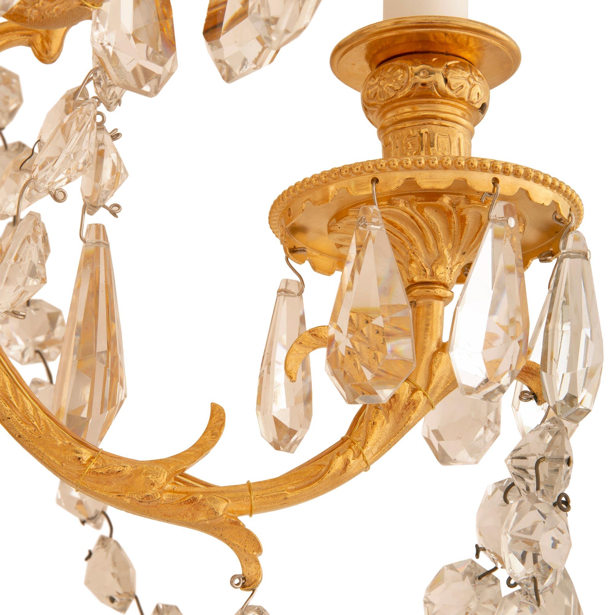 Pair of French 19th Century Louis XVI St. Ormolu and Baccarat Crystal Sconces 3