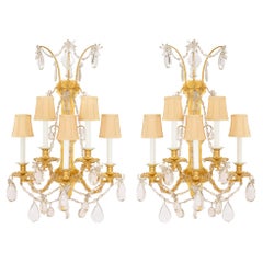 Antique  Pair of French 19th Century Louis XVI St. Ormolu and Baccarat Crystal Sconces