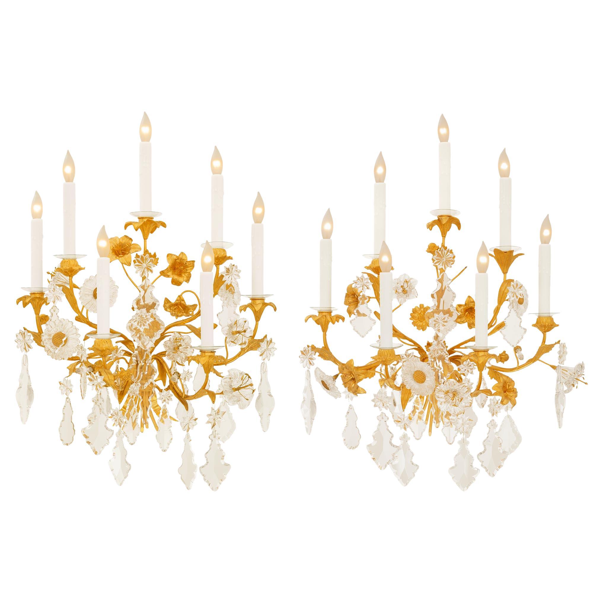 pair of French 19th century Louis XVI st. Ormolu and Baccarat Crystal sconces