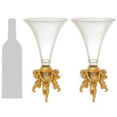 coppia di vasi francesi del XIX secolo in stile Luigi XVI in ormolu e cristallo Baccarat