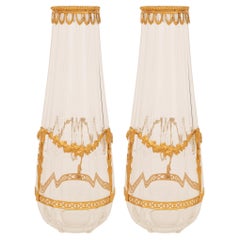Antique pair of French 19th century Louis XVI st. Ormolu and Baccarat Crystal vases