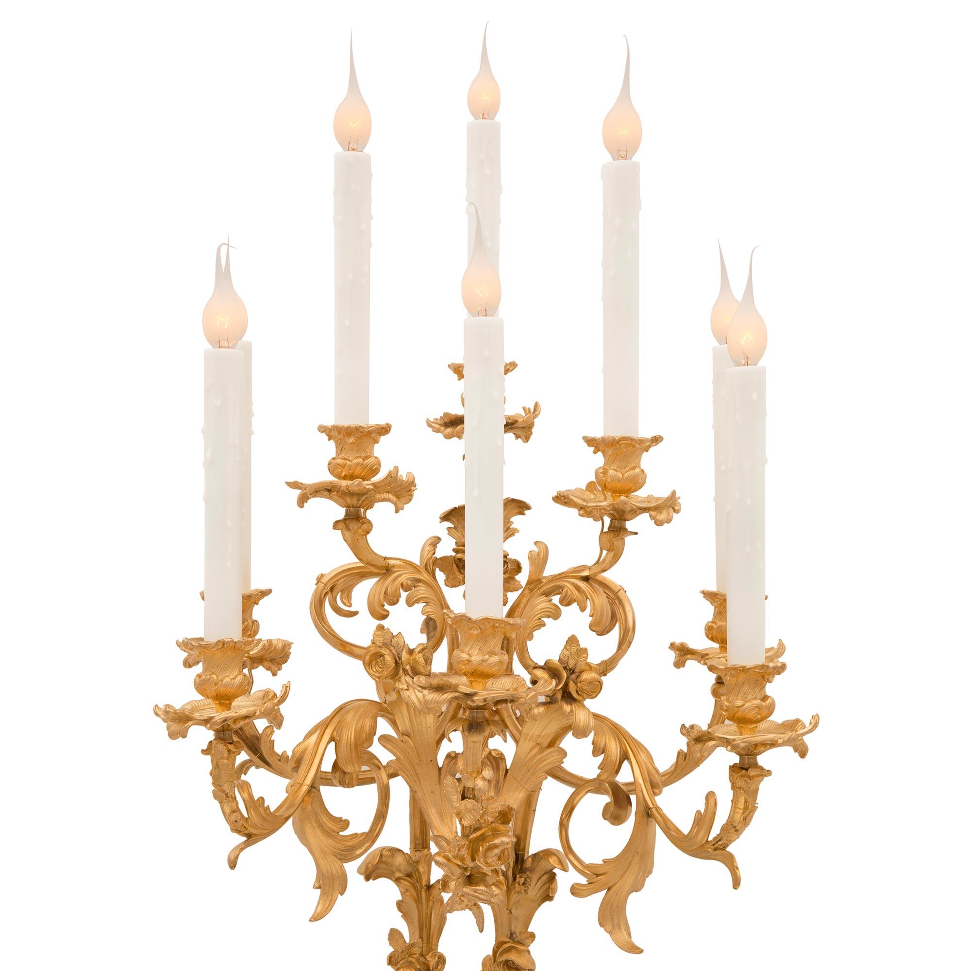 Pair of French 19th Century Louis XVI St. Ormolu and Bronze Candelabra Lamps In Good Condition In West Palm Beach, FL