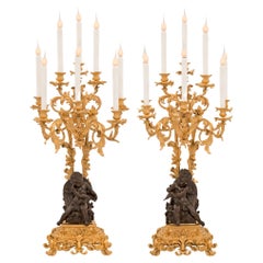 Pair of French 19th Century Louis XVI St. Ormolu and Bronze Candelabra Lamps