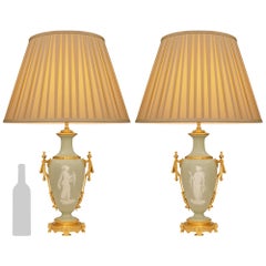 pair of French 19th century Louis XVI st. Ormolu and celadon Porcelain lamps