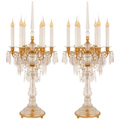 Pair Of French 19th Century Louis XVI St. Ormolu And Crystal Candelabras Lamps