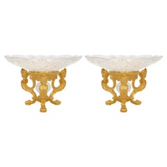 pair of French 19th century Louis XVI st. Ormolu and Crystal centerpieces