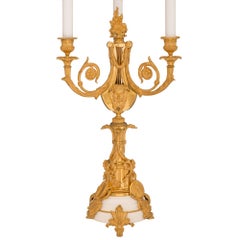 Pair of French 19th Century Louis XVI St. Ormolu and Marble Candelabra Lamps