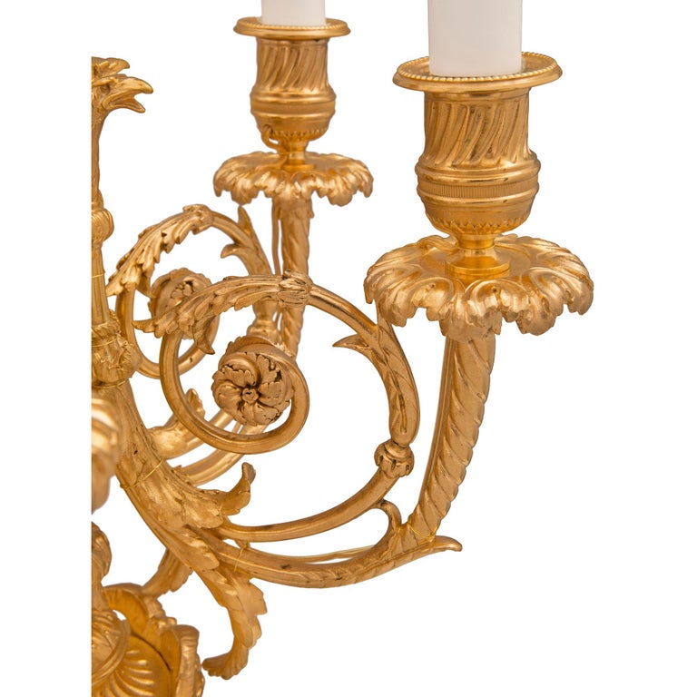 Pair of French 19th Century Louis XVI St. Ormolu and Marble Candelabra Lamps For Sale 1