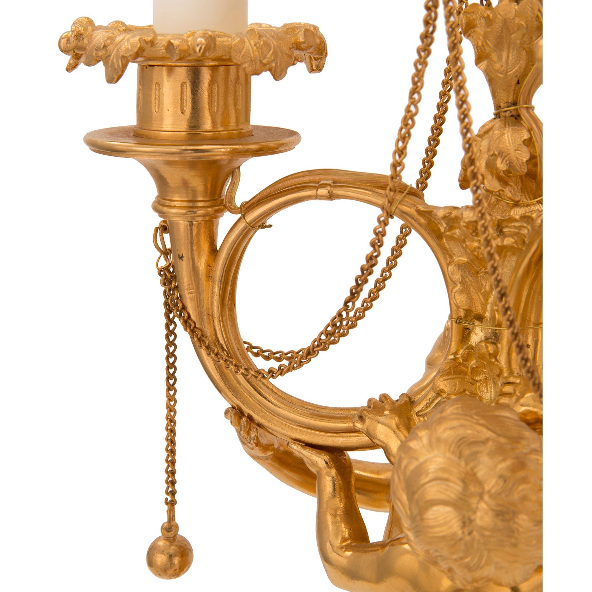 Pair of French 19th Century Louis XVI St. Ormolu and Marble Candelabra Lamps For Sale 3