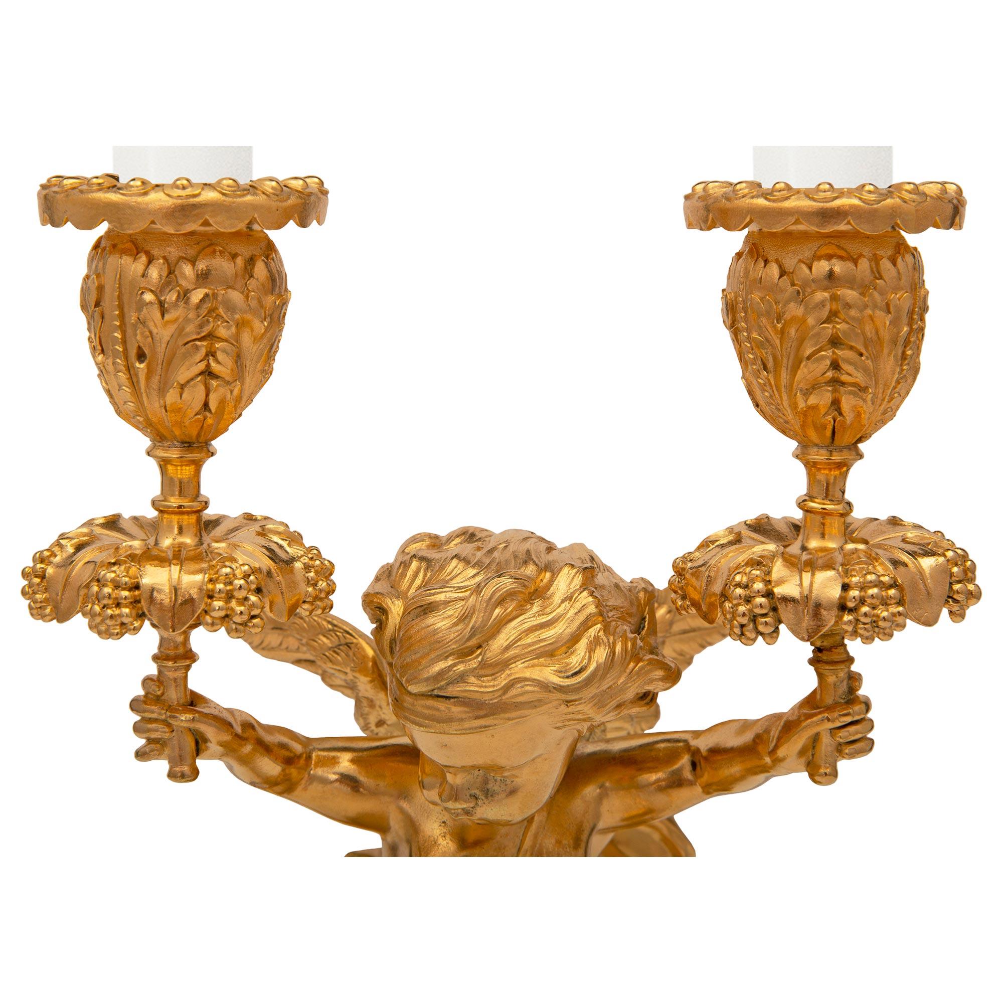 Pair of French 19th Century Louis XVI St. Ormolu and Marble Candelabras For Sale 2