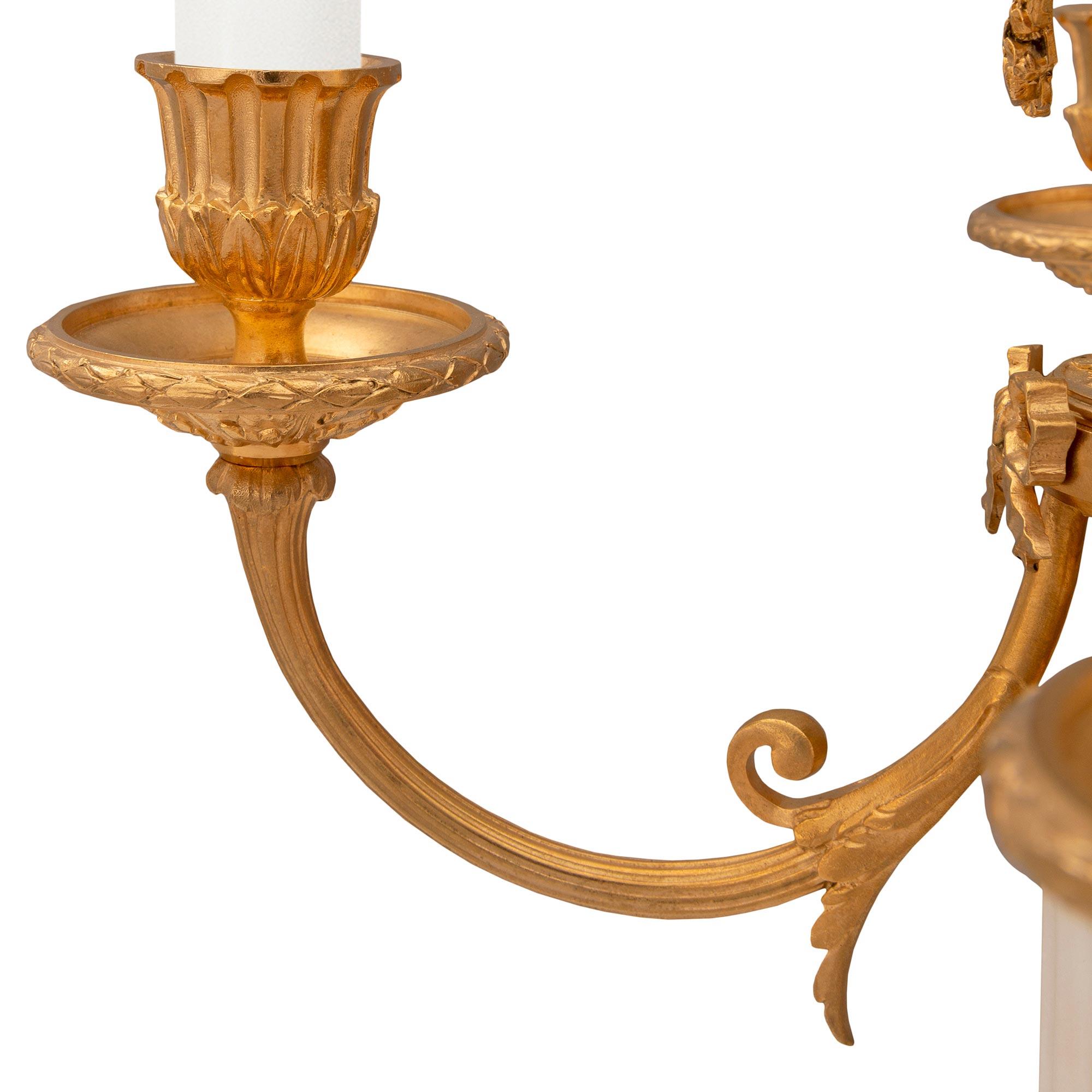 Pair of French 19th Century Louis XVI St. Ormolu and Marble Candelabras For Sale 3