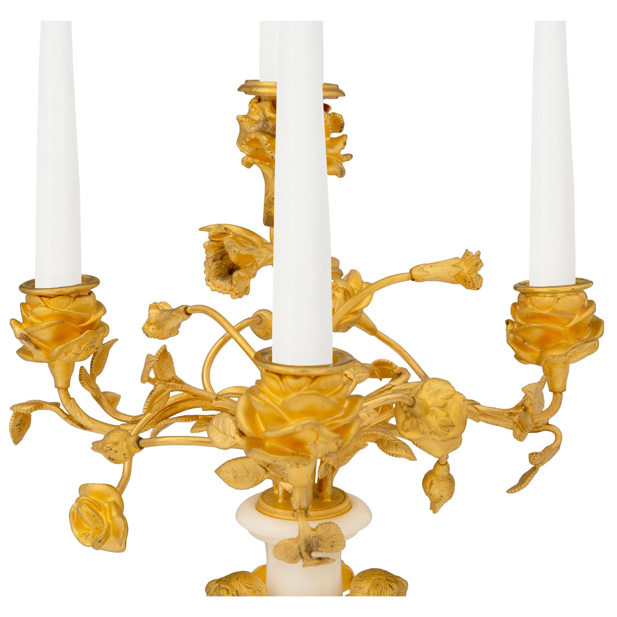 Pair of French 19th Century Louis XVI St. Ormolu and Marble Four Arm Candelabras For Sale 1