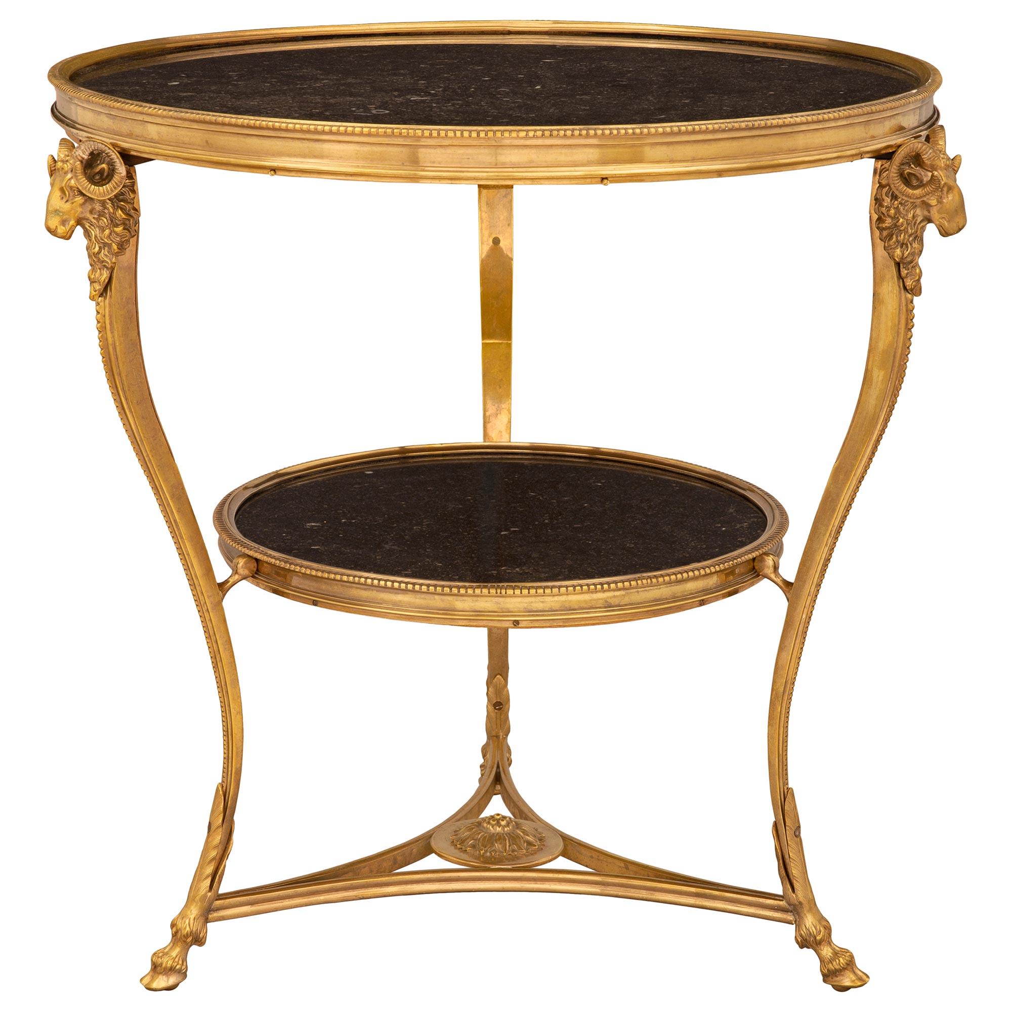 Pair of French 19th Century Louis XVI St. Ormolu and Marble Guéridon Side Tables In Good Condition For Sale In West Palm Beach, FL